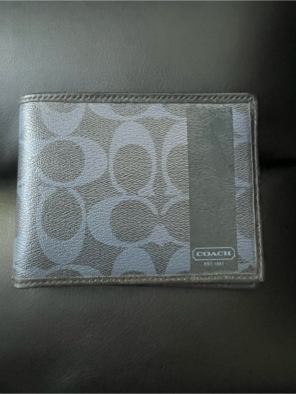 Coach Men's Signature Bi-Fold Wallet in Black and Navy Blue